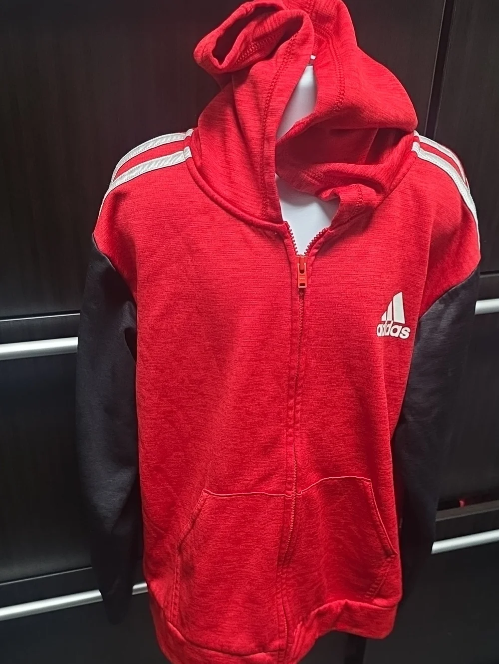 adidas Red & Black Kids Zip-Up Hoodie with Hood